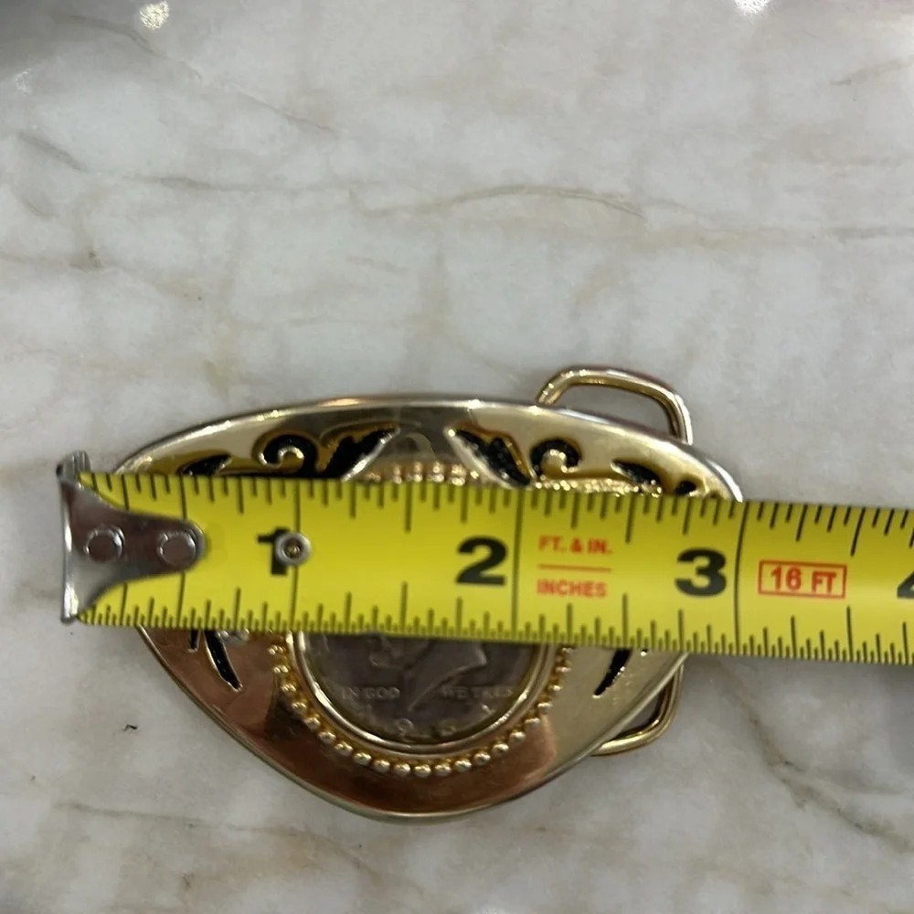 Vintage Gold Color Southwest Western 1964 Kennedy Silver Half Dollar Belt Buckle